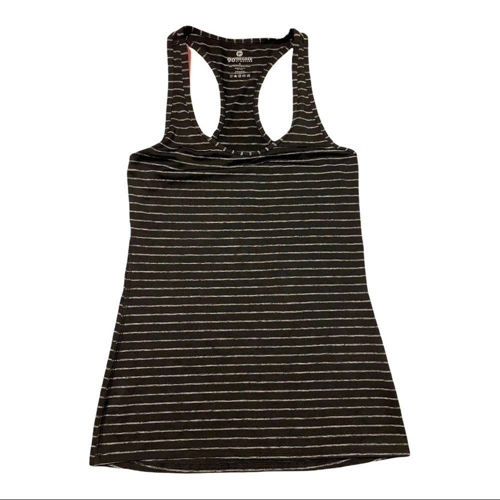 RACERBACK tank top black with heather white horizontal stripe by 90 degree. Sm